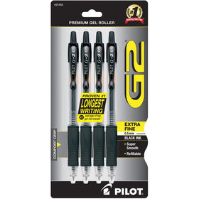 Pilot G2 Retractable Premium Gel Ink Roller Ball Pens, Extra Fine Point, 4-Pack, Black Ink (31055)