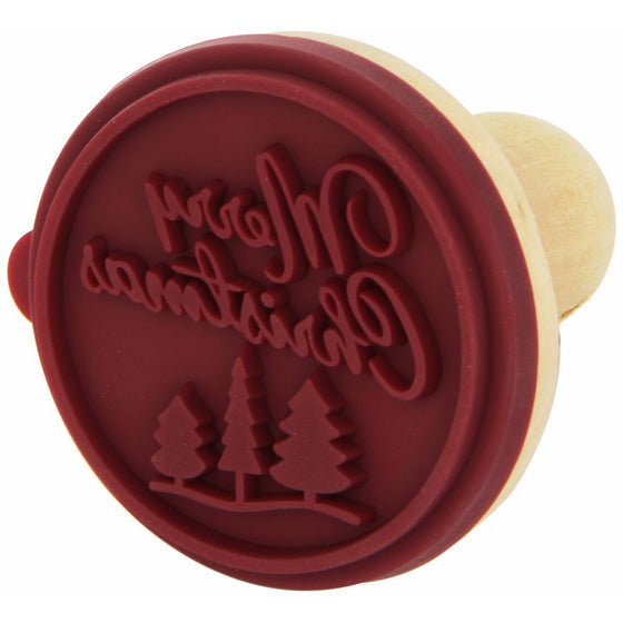 Merry Christmas Cookie Stamp - Wooden Handle with Silicone