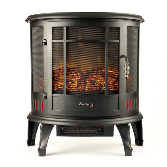 Regal Portable Electric Fireplace Stove by e-Flame USA (Matte Black) - This 25-inch Tall Freestanding Fireplace Features Heater and Fan Settings with Realistic and Brightly Burning Fire and Logs