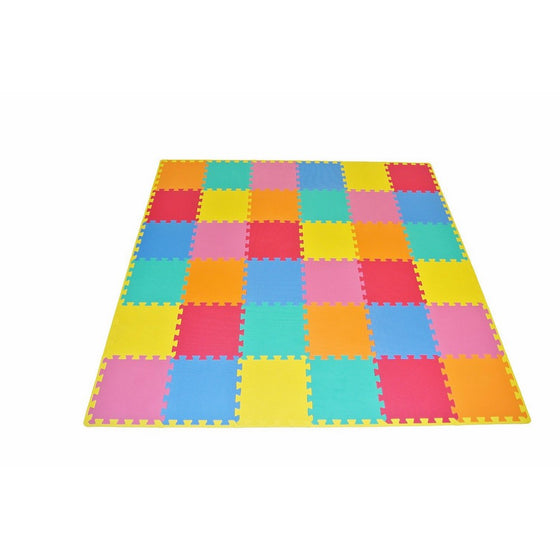 ProSource Kids Foam Puzzle Floor Play Mat with Solid Colors, 36 Tiles (12”x12”) and 24 Borders