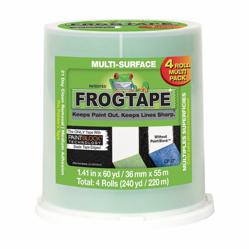 FrogTape Multi-Surface Painter's Tape, Green, 1.41 Inches x 60 Yards, 4 Pack (240660)