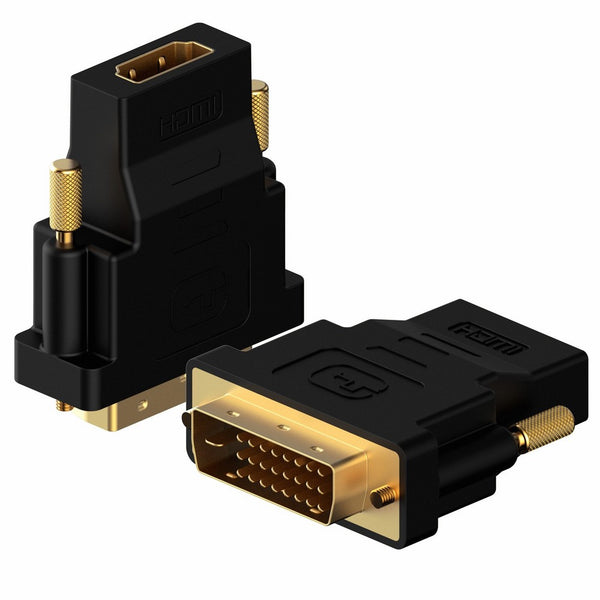 Rankie DVI to HDMI Adapter, 2-Pack Gold-Plated 1080P Male to Female Converter (Black)