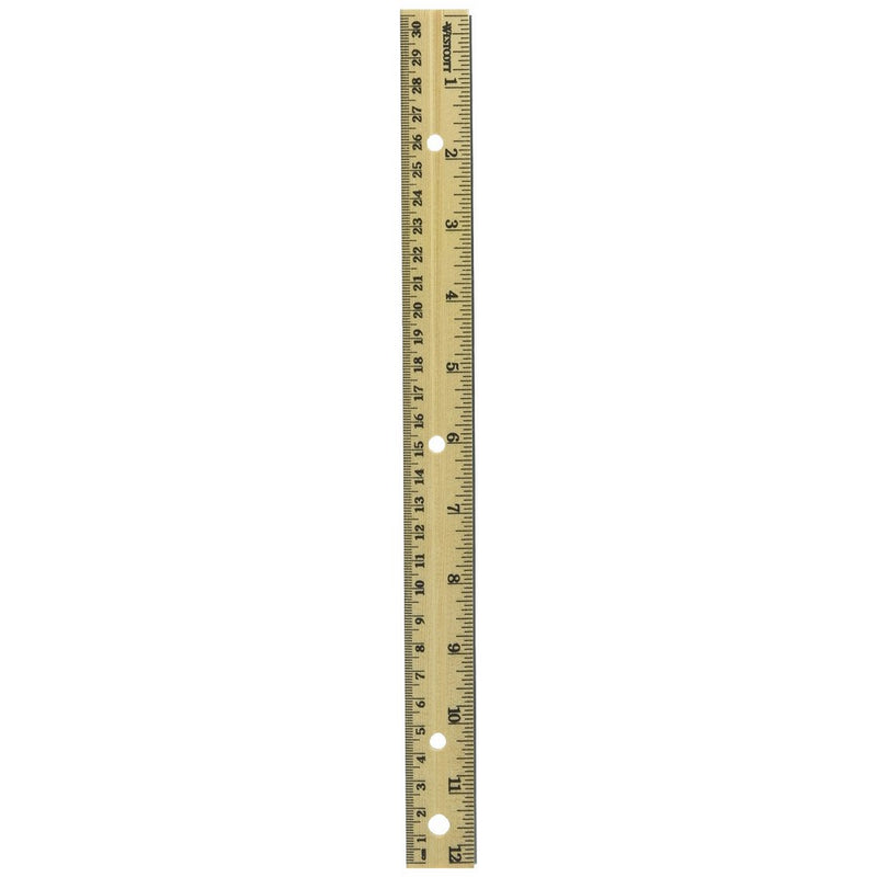 Westcott Hole Punched Wood Ruler English and Metric With Metal Edge, 12 Inches, 4 Packs