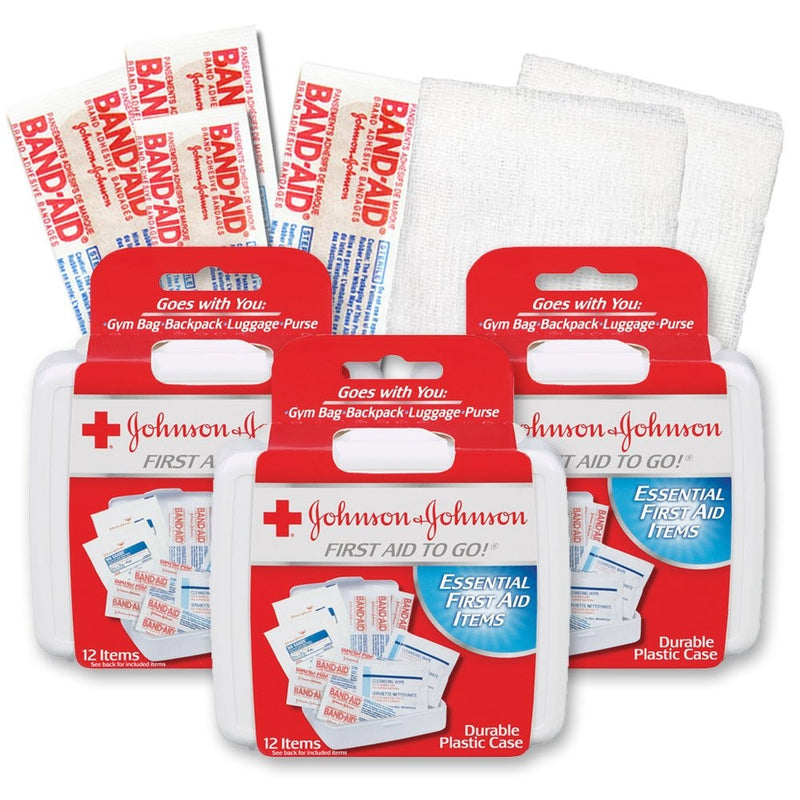 Johnson & Johnson First First Aid Kit Travel Size (Pack of 3 -- First Aid Kit for Car, Office, Purse)