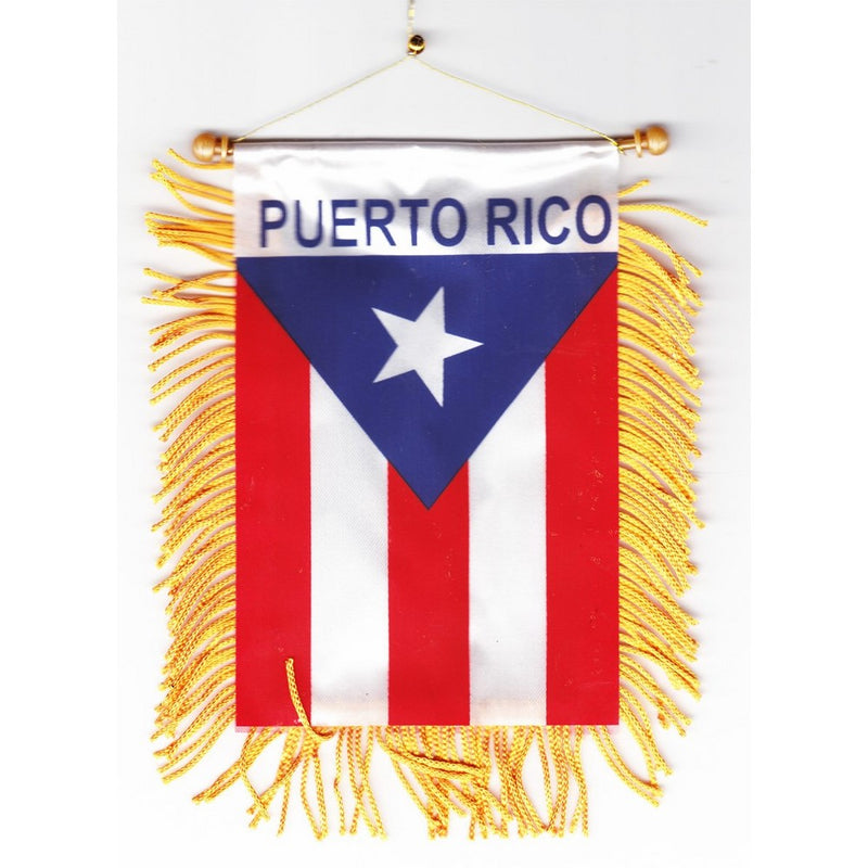 Puerto Rico - Fringed Window Hanging Flag