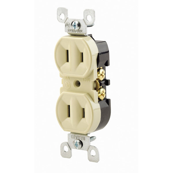 Leviton 223-I 15 Amp, 125 Volt, Duplex Receptacle, Residential Grade, Non-Grounded, Ivory