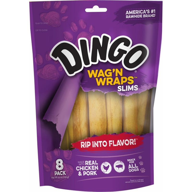 Dingo Wag'n Wraps Slims Rawhide for All Dogs, 8-Count