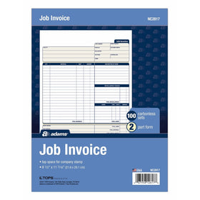 Adams Job Invoice Unit Set, 8.5 x 11.44 Inch, 2-Part, Carbonless, 100-Pack, White (NC2817)