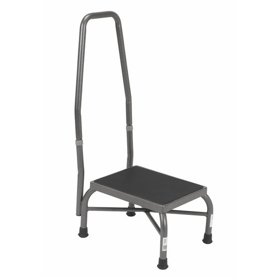 Drive Medical Heavy Duty Bariatric Footstool with Handrail and Non Skid Rubber Platform, Silver Vein