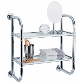 Organize It All 2 Tier Chrome Pipe Mounted Tempered Glass Bathroom Storage Shelf