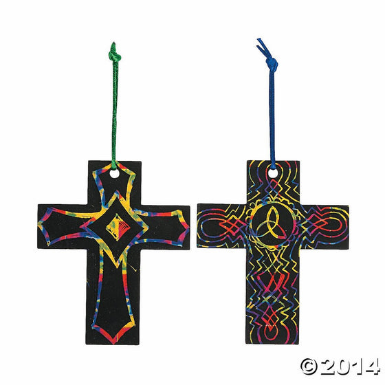 Magic Color Scratch Cross Ornaments (Makes 24) - Religious Crafts & Art & Craft Supplies