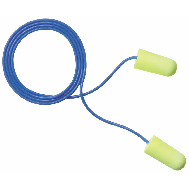 3M E-A-Rsoft Yellow NeonsCorded Earplugs, Hearing Conservation 311-1250 in Poly Bag Regular Size