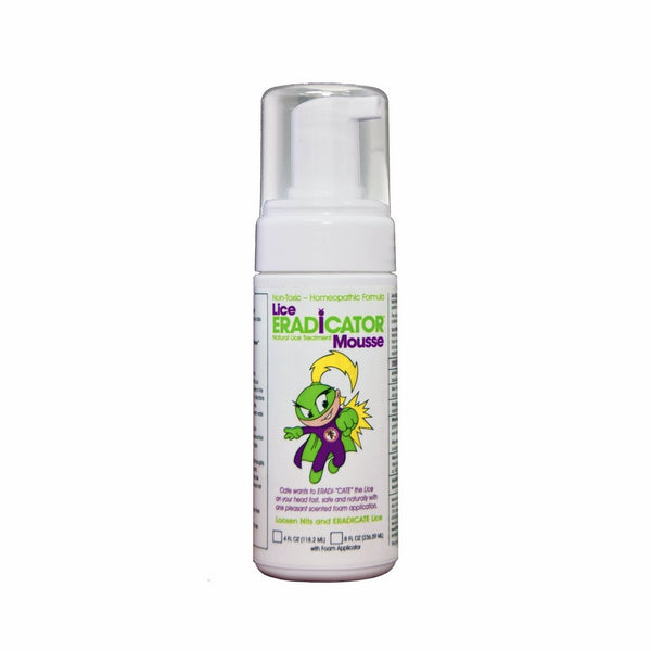 Lice ERADICATOR Foam Spray Mousse / Non-Toxic, Natural Lice Treatment, Peppermint Formula / 4 Ounce Bottle with Foam Applicator