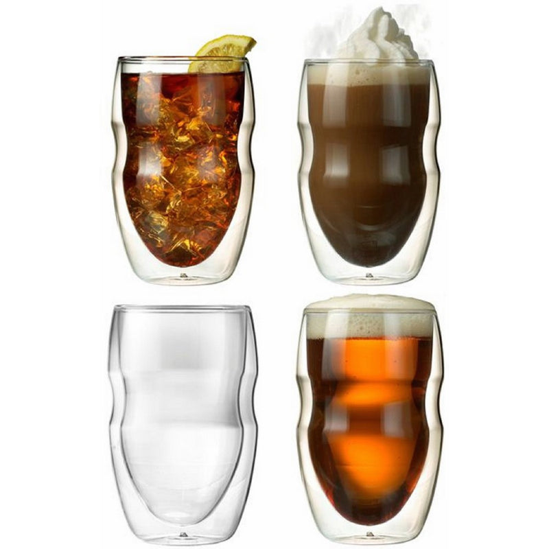 Serafino Double Wall 12 oz Beverage & Coffee Glasses - Set of 4 Insulated Drinking Glasses