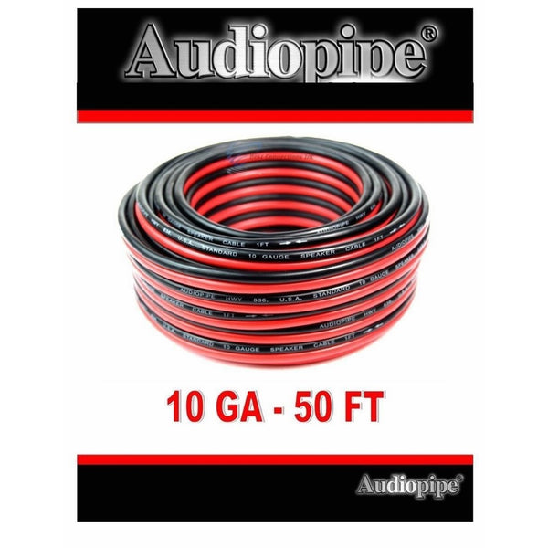 50' AUDIOPIPE 10 GA GAUGE RED BLACK ZIP WIRE SPEAKER CABLE COPPER CLAD CAR AUDIO STEREO #10-50RB