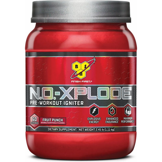 BSN N.O.-XPLODE Pre-Workout Supplement with Creatine, Beta-Alanine, and Energy, Flavor: Fruit Punch, 60 Servings 2.45 lbs