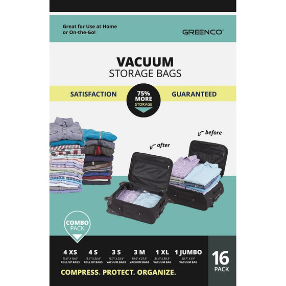 Greenco 16 Pack Space Saver Vacuum Seal Storage Bags, Combo Value Pack Space Bag