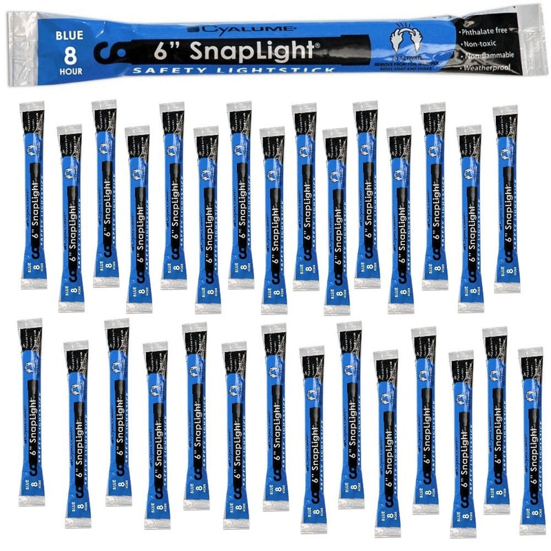 Cyalume SnapLight Blue Glow Sticks – 6 Inch Industrial Grade, High Intensity Light Sticks with 8 Hour Duration (Pack of 30)