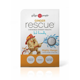 Ginger Rescue - Chewable Ginger Tablets by The Ginger People for Motion Sickness & Nausea, Mighty Mango, 24 tabs