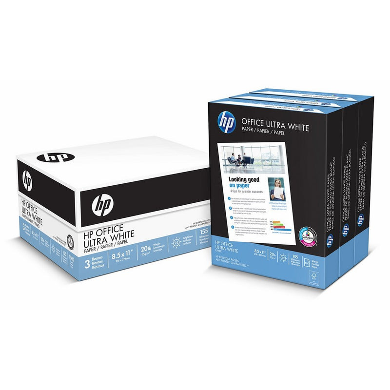 HP Printer Paper, Office20, 8.5 x 11, Letter, 92 Bright, 1,500 Sheets/3 Ream Carton (112090C) Made In The USA