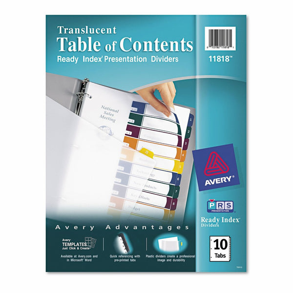 AveryReady IndexTranslucent Table of Contents Dividers, 10-Tab Set (11818)