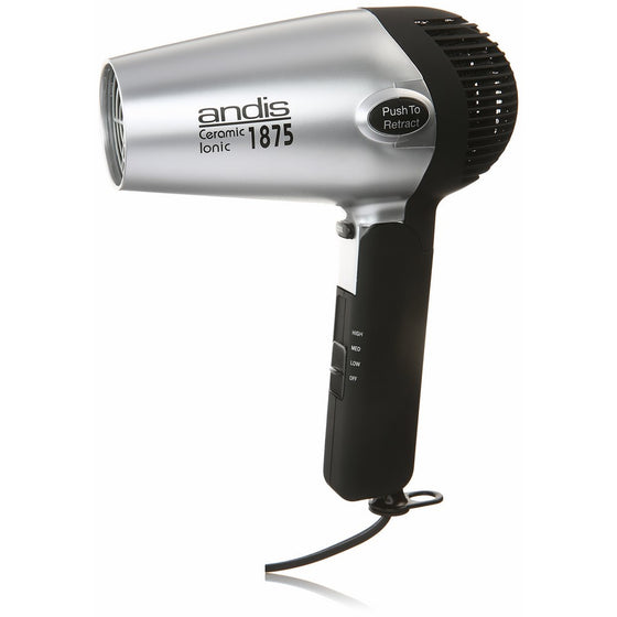 Andis 1875-Watt Fold-N-Go Ionic Hair Dryer, Silver/Black (80020)