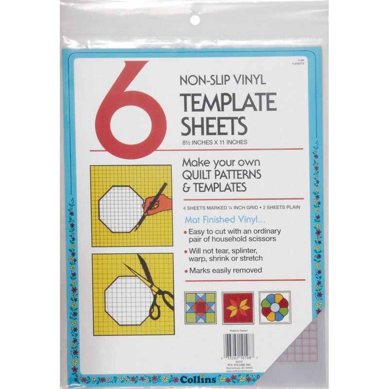 Collins COL198 6 Count Non Slip Vinyl Template Sheet, 8.5 x 11"