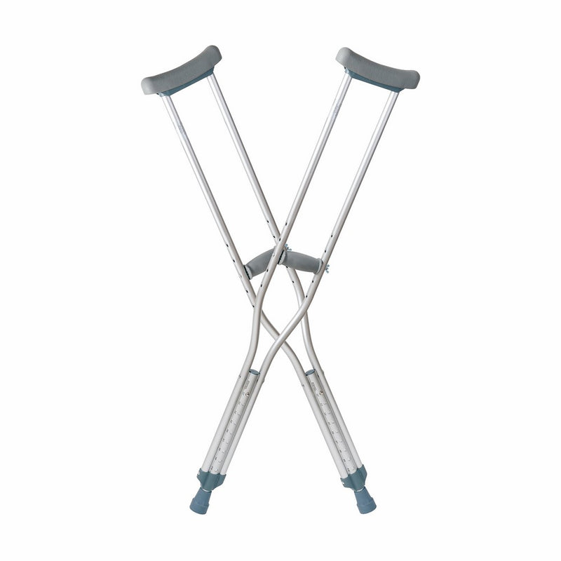 DMI Crutches, Push Button Adjustable Crutches, Aluminum Crutches with Pads, Tips, and Handgrips Accessories, Adult 5 foot 2 to 5 foot 10, Silver and Gray