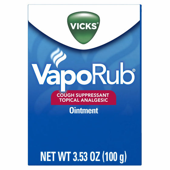 Vicks VapoRub Cough Suppressant Chest and Throat Topical Analgesic Ointment, Eucalyptus and Menthol Vapor, 3.53 Ounce