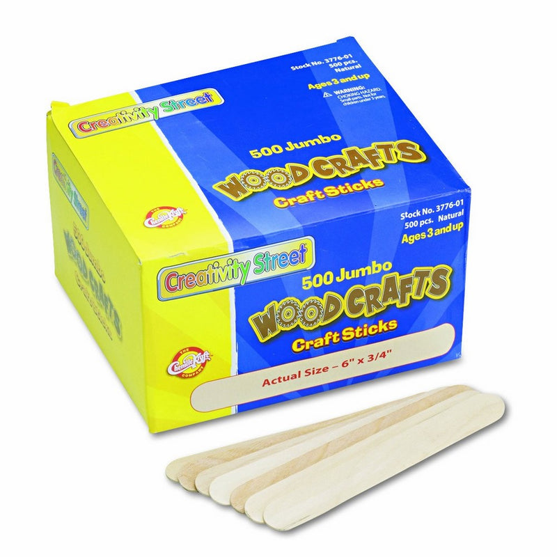 Chenille Kraft Natural Wood Craft Sticks, Jumbo Size, 6 x 3/4, Wood, Natural Wood, 500/Box (3776-01)