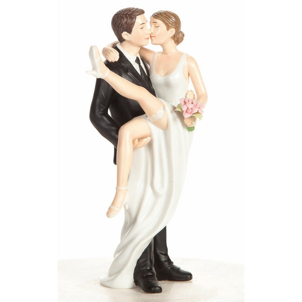 Wedding Collectibles Funny Sexy Over the Threshold Wedding Cake Topper with Bride and Groom | Fun, Sexy, Humorous Figurine | Groom Holding Bride | Fine Porcelain | 5.5 Inches