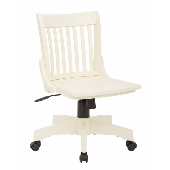 Office Star Deluxe Armless Wood Bankers Desk Chair with Wood Seat, Antique White