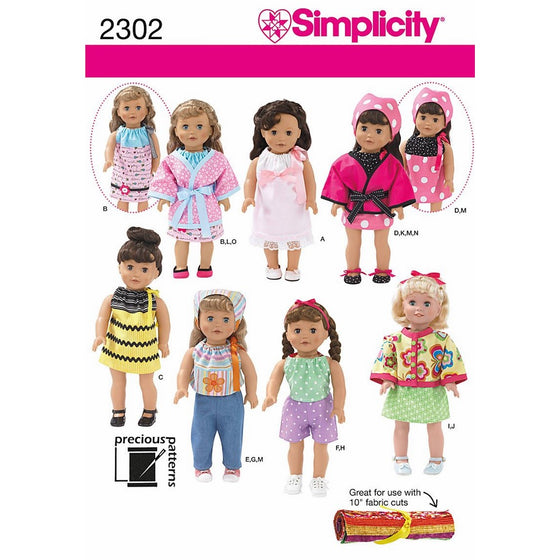 Simplicity Sewing Pattern 2302 Doll Clothes, One Size