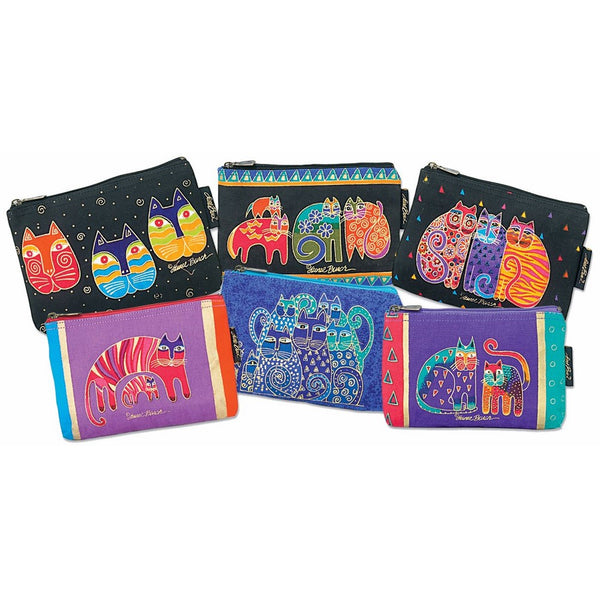 Laurel Burch Cosmetic Bag Zipper Top, Assorted Feline Prints