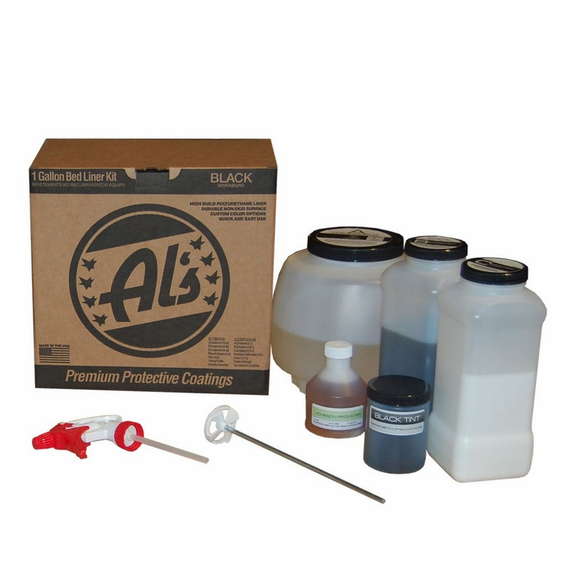 Al's Liner ALS-BL Black Premium DIY Polyurethane Spray-On Truck Bed Liner Kit, With FREE Adhesion Promoter and Small Mix Paddle, Great for Rocker Panels, Bed Rails, and Full Vehicle Sprays - 1 Gallon