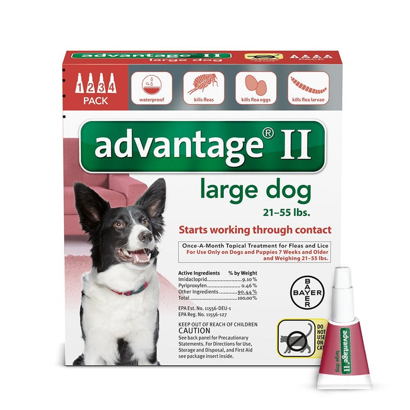 Bayer Advantage II Flea and Lice Treatment for Large Dogs, 21-55 lb, 4 doses