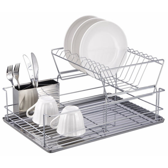 Home Basics 2-Tier Steel Dish Rack with Removable Utensil Cup