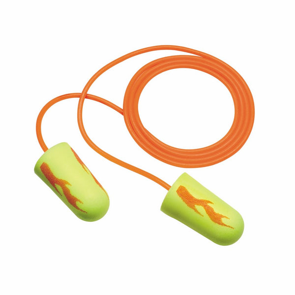 3M E-A-R E-A-Rsoft Yellow NeonBlastsCorded Earplugs, Hearing Conservation 311-1252 in Poly Bag Regular Size