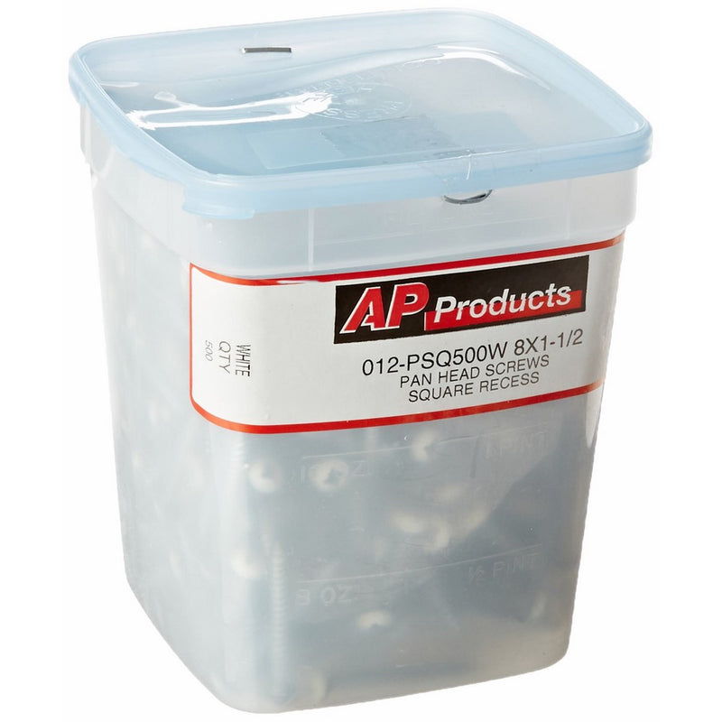 AP Products 012-PSQ500W White 1-1/2" Square Pan Head Screw, (Pack of 500)