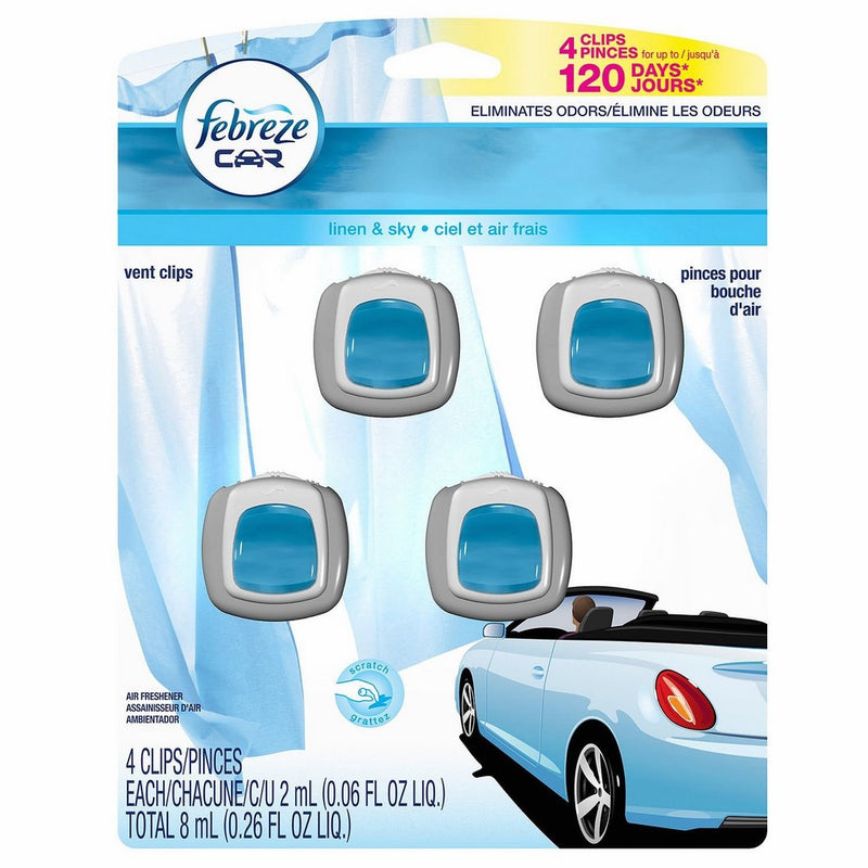 Febreze Car Vent-Clip Air Fresheners - 4 Pack (Linen & Sky)0.06 FL.OZ