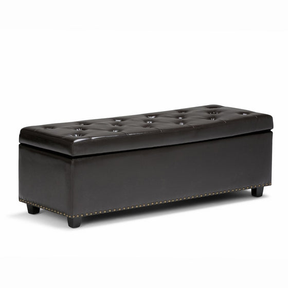 Simpli Home Hamilton Rectangular Storage Ottoman Bench, Large, Coffee Brown