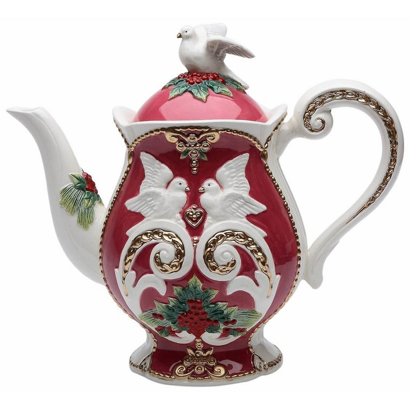 StealStreet SS-CG-10676 9.5" Porcelain Teapot with Holiday Color Doves and Flowers