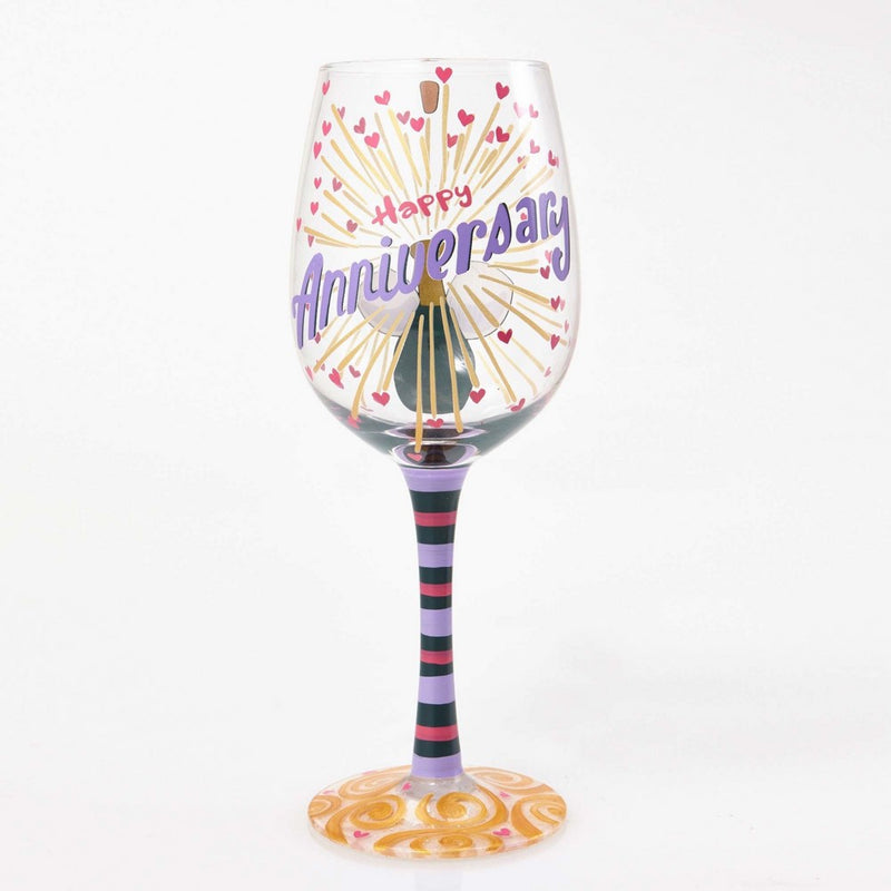 Designs by Lolita “Happy Anniversary” Hand-painted Artisan Wine Glass, 15 oz.