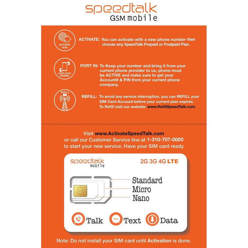 SpeedTalk Mobile Complete Multi-Purpose Triple Cut SIM Card Starter Kit - No Contract (Standard, Micro, Nano)
