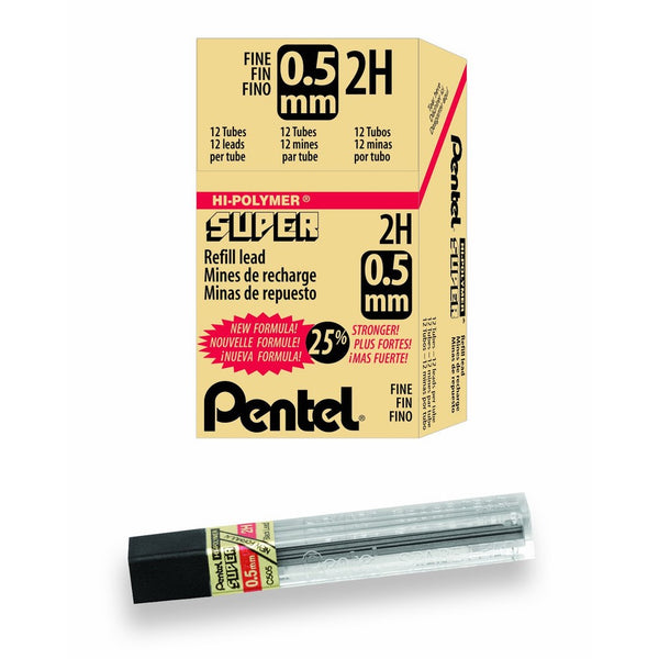 Pentel Super Hi-Polymer Lead Refill, 0.5mm, Fine, 2H, 144 Pieces of Lead (C505-2H)