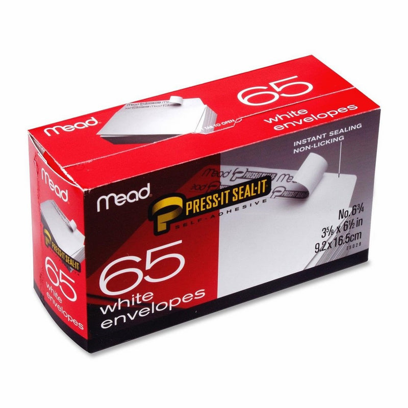 Mead Press-It Seal-It #6 3/4 White Envelopes, 65 Count (75028)