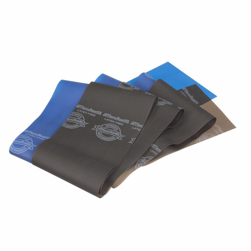 TheraBand Resistance Bands Set, Professional Non-Latex Elastic Band For Upper & Lower Body Exercise, Strength Training without Weights, Physical Therapy, Lower Pilates, Rehab, Blue & Black, Advanced