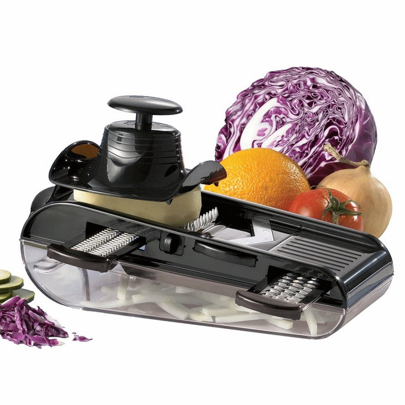Starfrit 093087 4-Blades Easy Mandoline Slicer with Container, Black