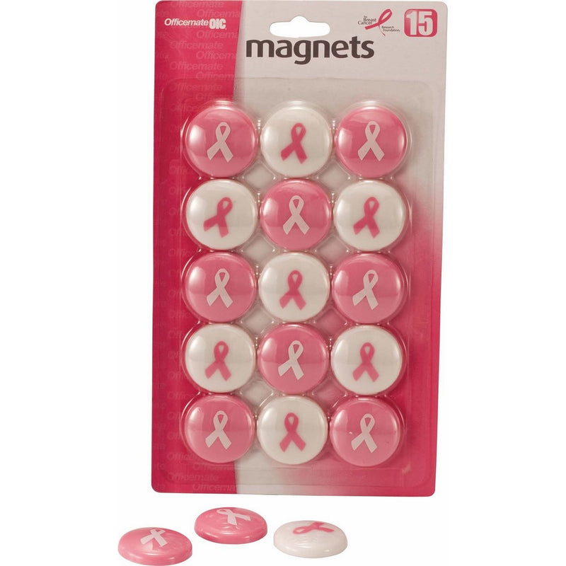 Officemate Breast Cancer Awareness Medium Size Magnets, Pack of 15, Pink/White (08912)