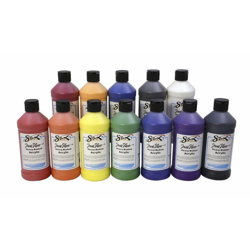 Sax 439304 True Flow Heavy Body Acrylic Paint - Pint - Set of 12 - Assorted Colors